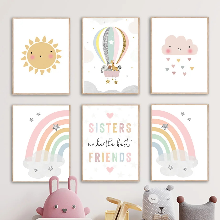 Baby Nursery Hanging Decor - Pósteres nórdicos de jirafa, elefante, globo