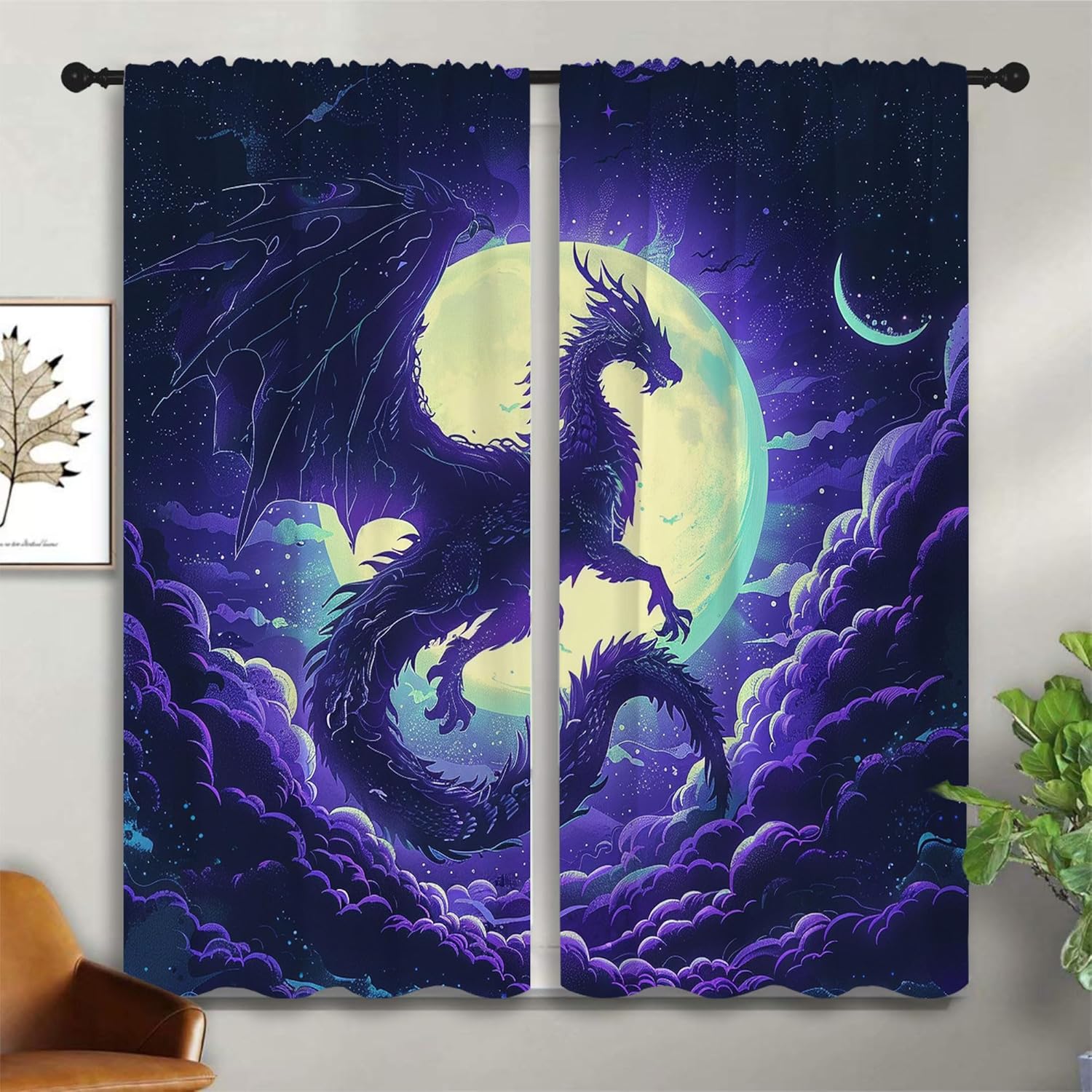 Cortinas opacas de dragón púrp - Blackout Curtain Nursery reseña y precio