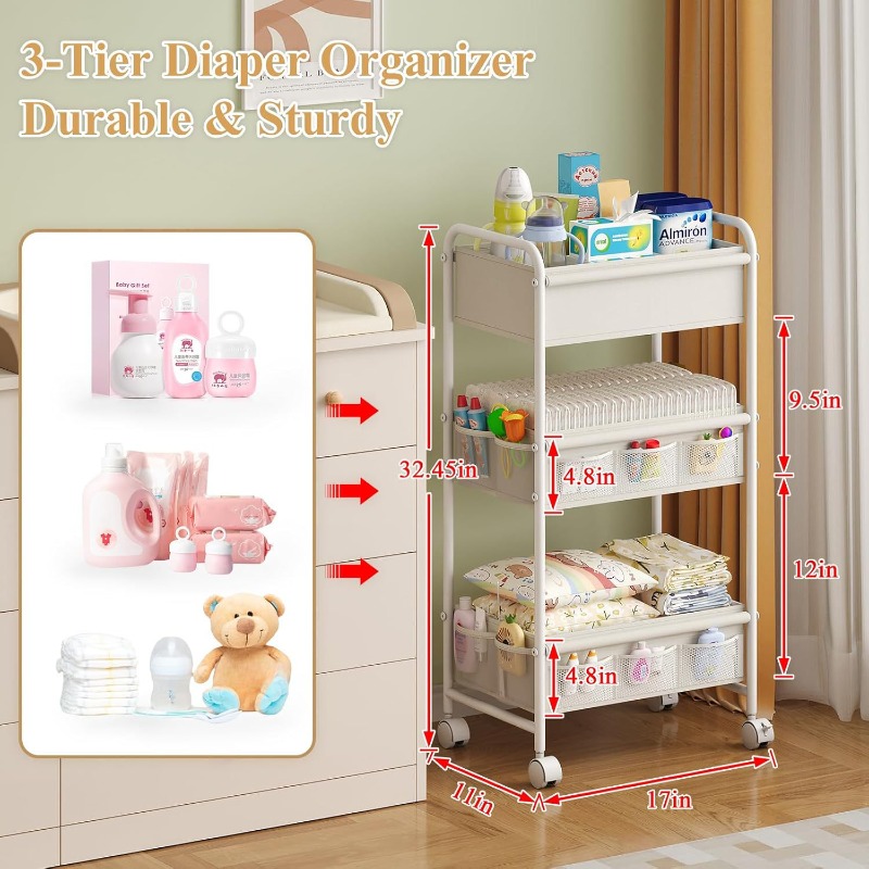 Carrito de pañales rodante de  - Baby Nursery Cart reseña y precio