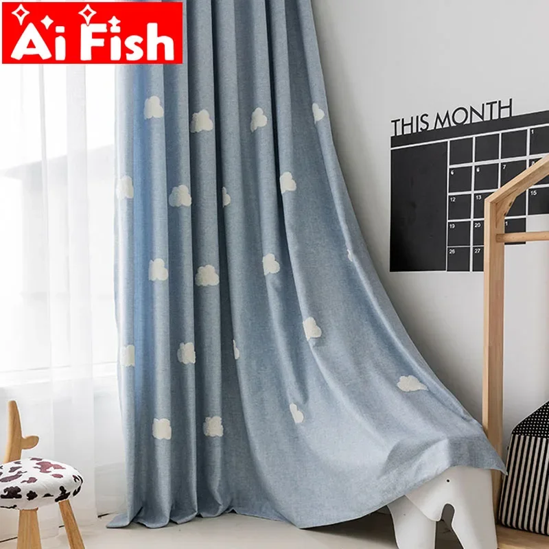 Cortina azul de nube bordada,  - Blackout Curtain Nursery reseña y precio